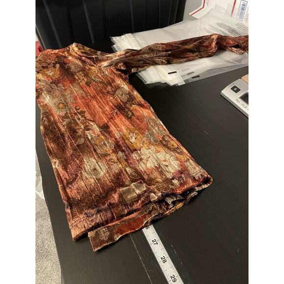 Vintage Conrad C Womens Top 1X Red Floral Stretch Long Sleeve Artsy Deadstock - Picture 7 of 8